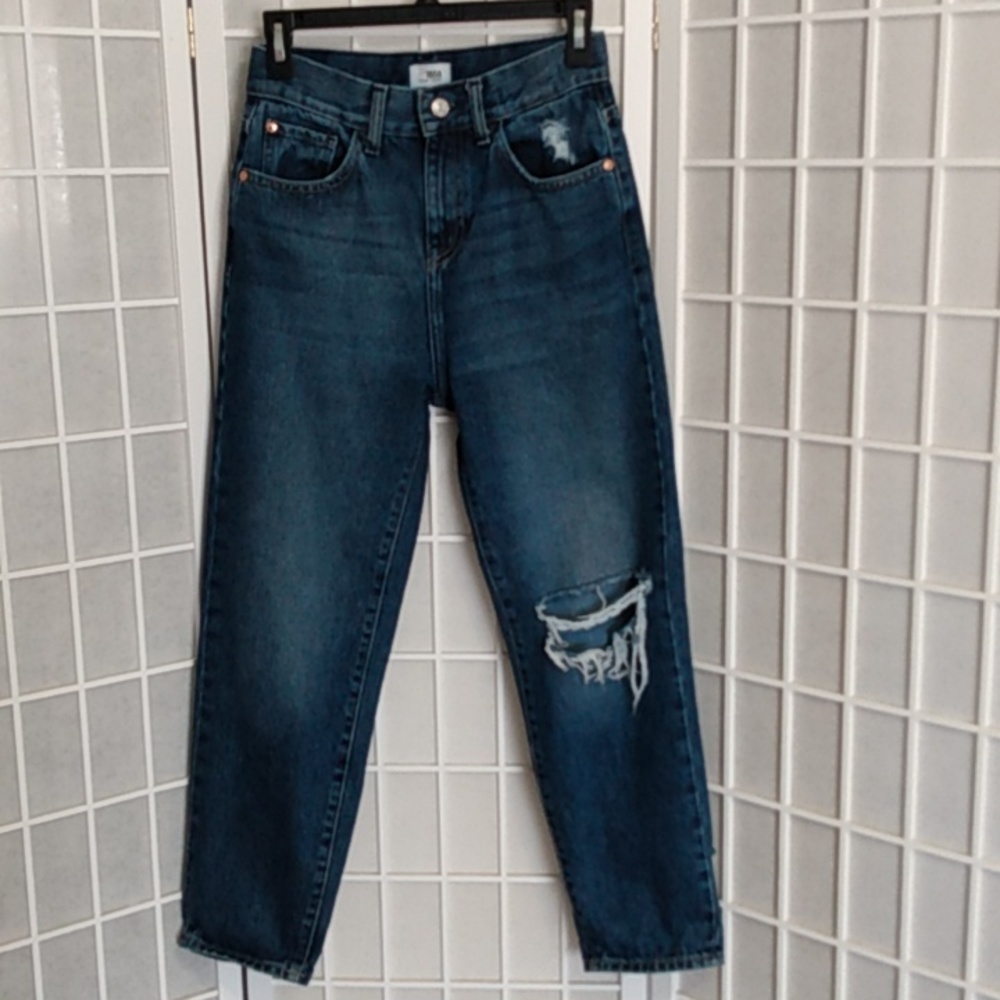 M1851‎ New York Frida Distressed Straight Leg Blue Jeans Sz 25 High Rise